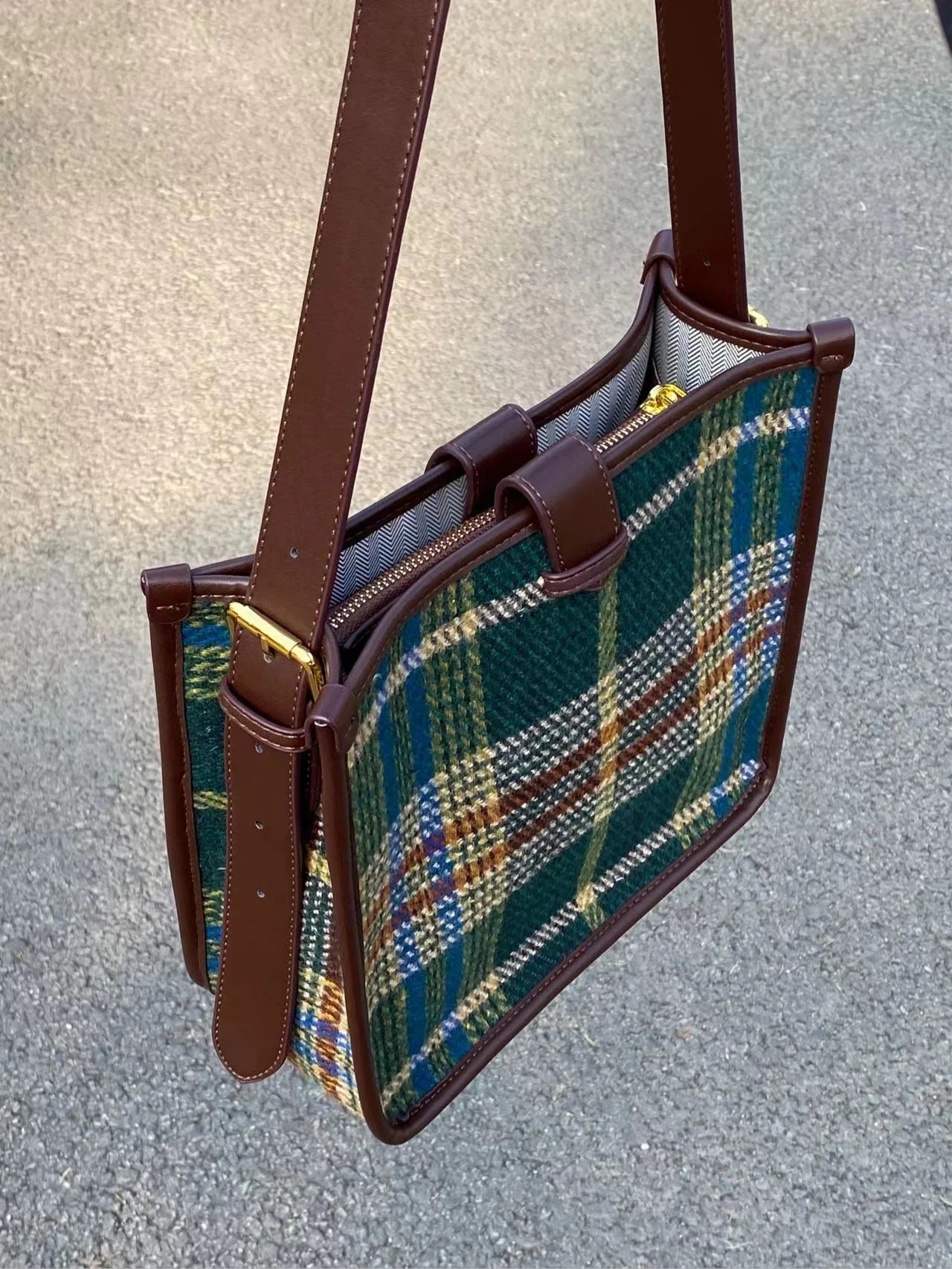 Bolso Hombro Mujer Retro A Cuadros Diario Casual