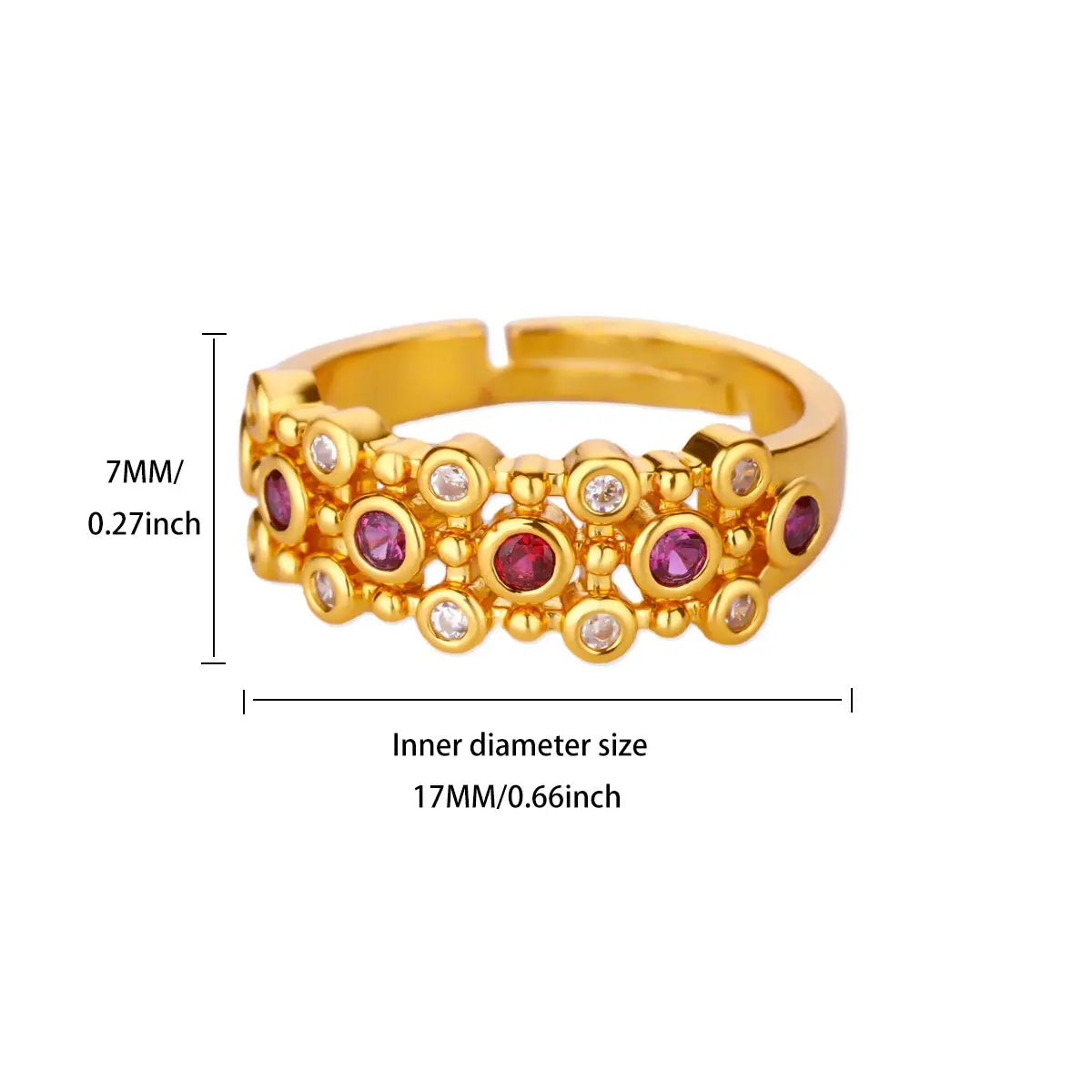 Anillo Ticotrendy Lujo | Circón Arcoíris | Abierto Acero Oro | Joyería Moda