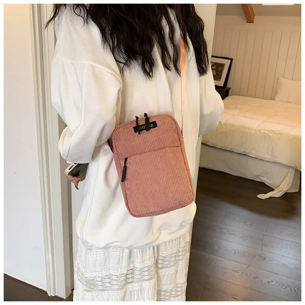 Bandolera de Pana Pequeña y a la Moda para Teléfono Móvil, Unisex y de Color Sólido