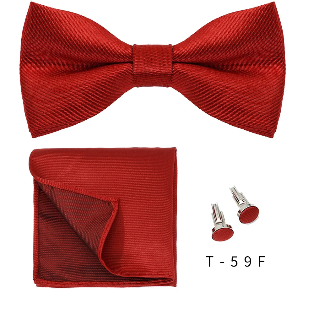 Set de Lujo Corbata Pajarita Pañuelo Gemelos Estilo Tico Elegante