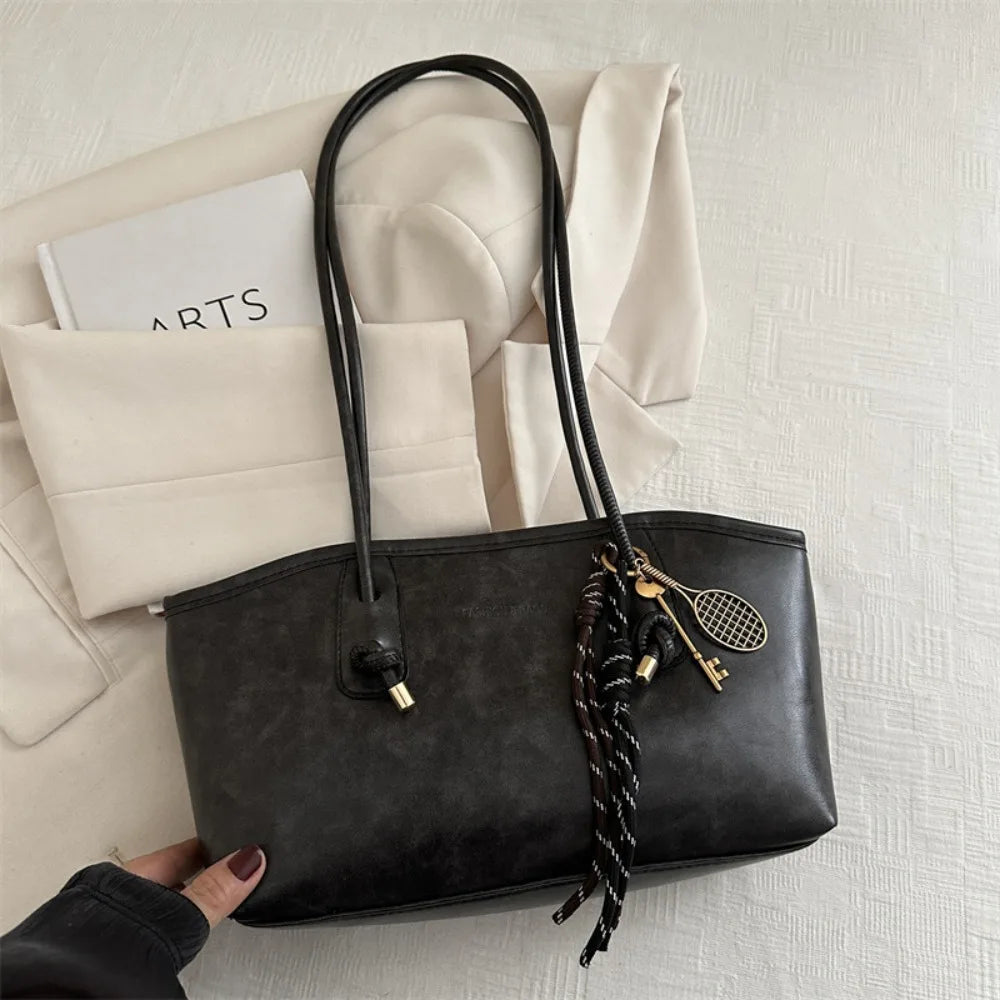 Y2K-Bolso de hombro de trabajo de gran capacidad para mujer, bolsos sencillos de Color sólido, bolso de mano de cuero PU