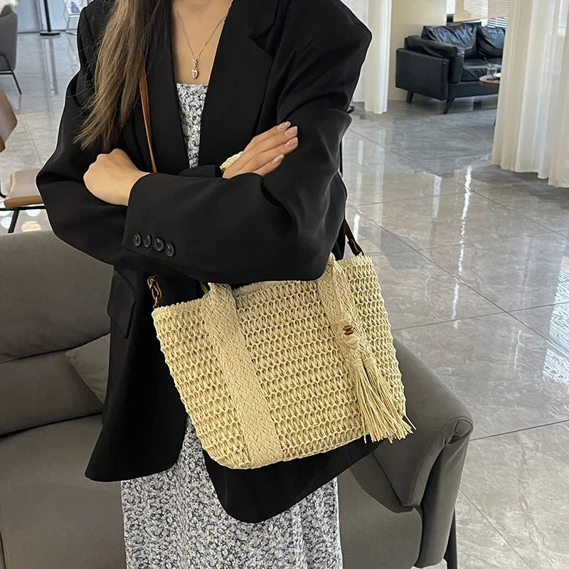 Bolso De Mano Tejido Vintage Mujer Playa Verano Cruzado