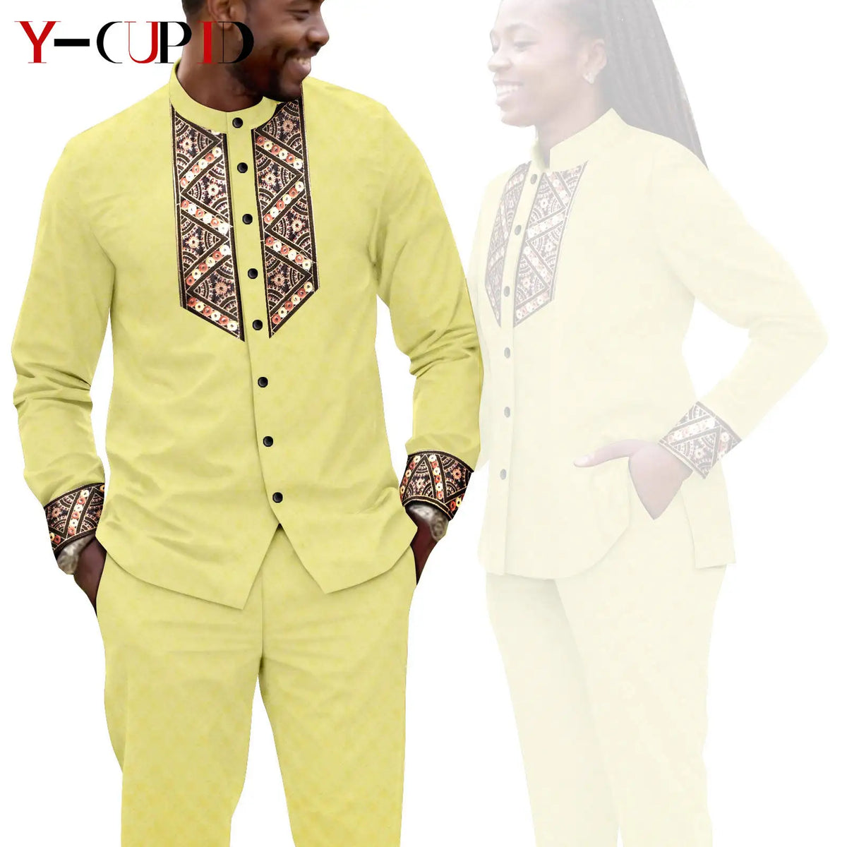 Conjunto Jacquard Africano Boda Pareja | Blusa y Pantalón | Tallas XS-6XL | Tico Trendy