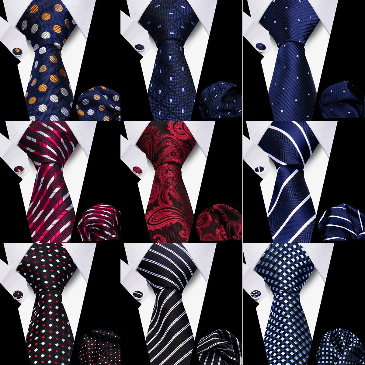 Conjunto Corbata Pañuelo Gemelos Negocios Boda Accesorio De Moda