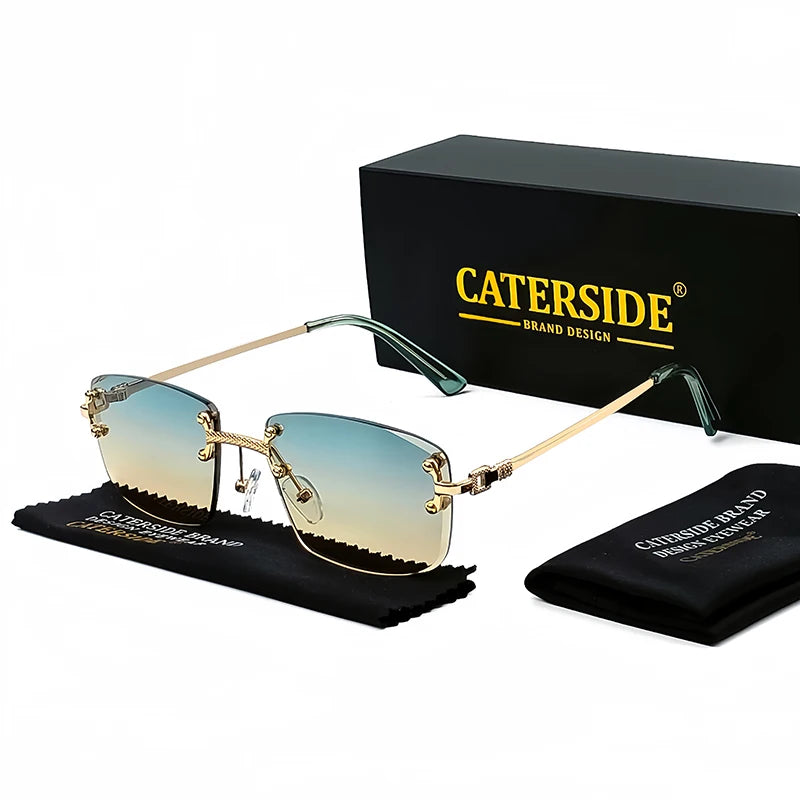 Gafas de Sol CATERSIDE | Cobre y Lentes Degradados Azules | Cuadradas Sin Montura | Lujo Unisex
