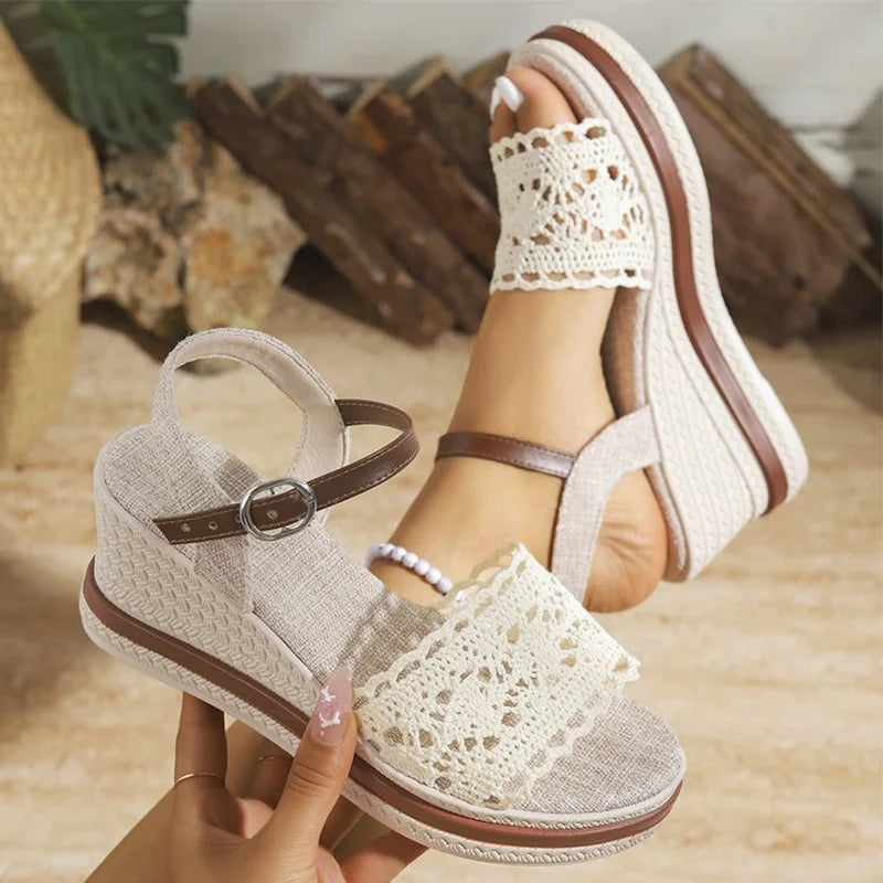 Sandalias Cuña Plataforma Alta Estilo Bohemio | Correa Hebilla Casual Verano