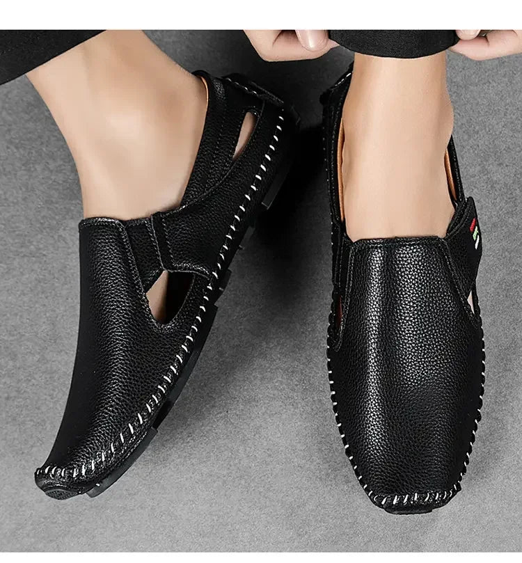 Mocasines Cuero Hombre 2025 ∣ Ahuecados Conducción ∣ Lujo Verano