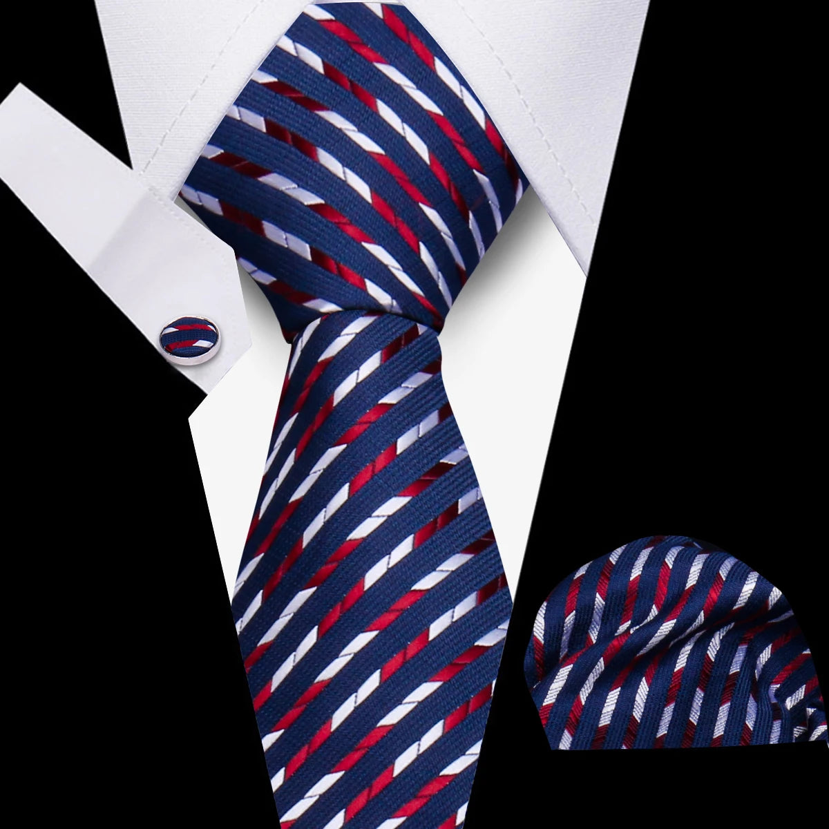 Conjunto Corbata Pañuelo Gemelos Negocios Boda Accesorio De Moda