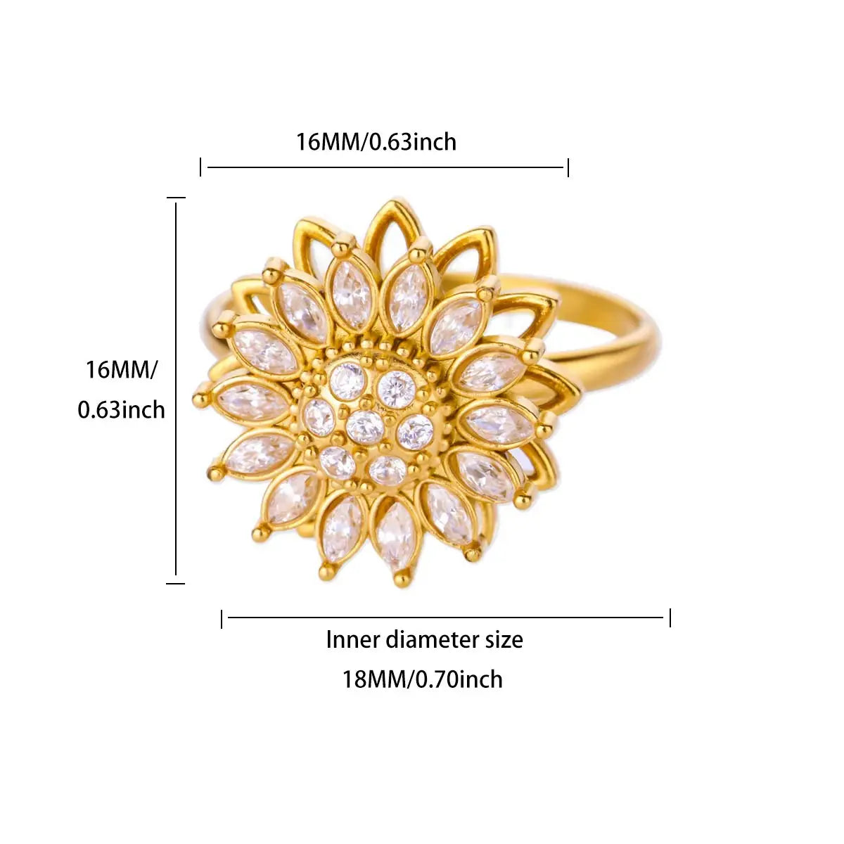 Anillo Ticotrendy Giratorio | Flor de Loto Zirconia | Acero Inox Oro | Joyería Moda 2025