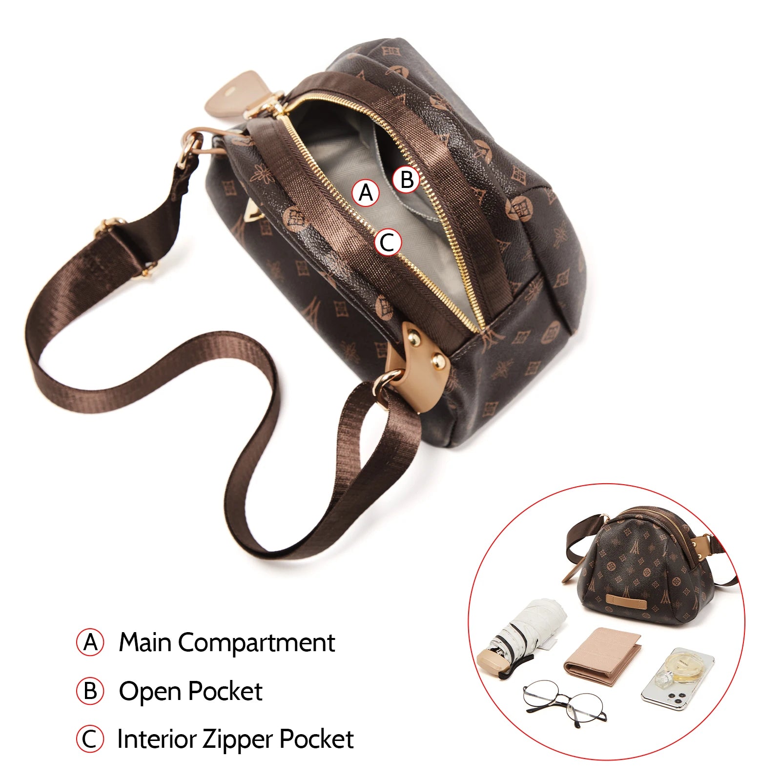 LAORENTOU 2025 bolso de hombro estampado de PVC a la moda para mujer, bolso cruzado diario de primavera y verano para mujer elegante
