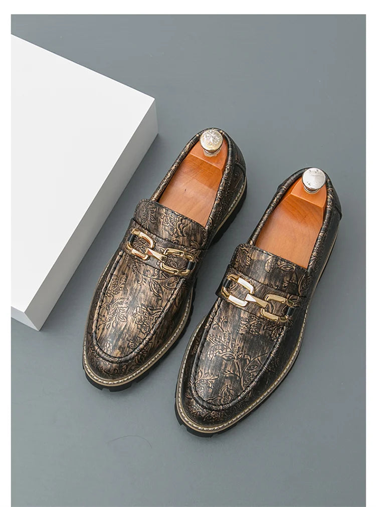 Zapatos Vestir Hombre Estampado Dorado | Negocios Punta Estrecha Antideslizante Formal