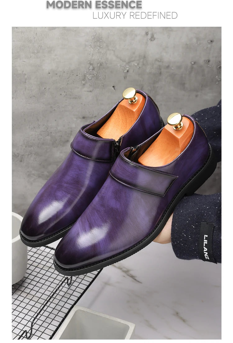 Zapatos Formales Morados Hombre | Charol Punta Estrecha Sin Cordones Cómodos Negocios