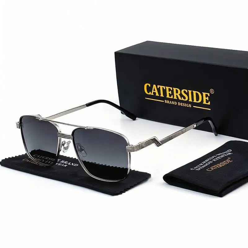 Gafas de Sol CATERSIDE Polarizadas | Lentes Planas y Doble Puente | Montura Metal | UV400