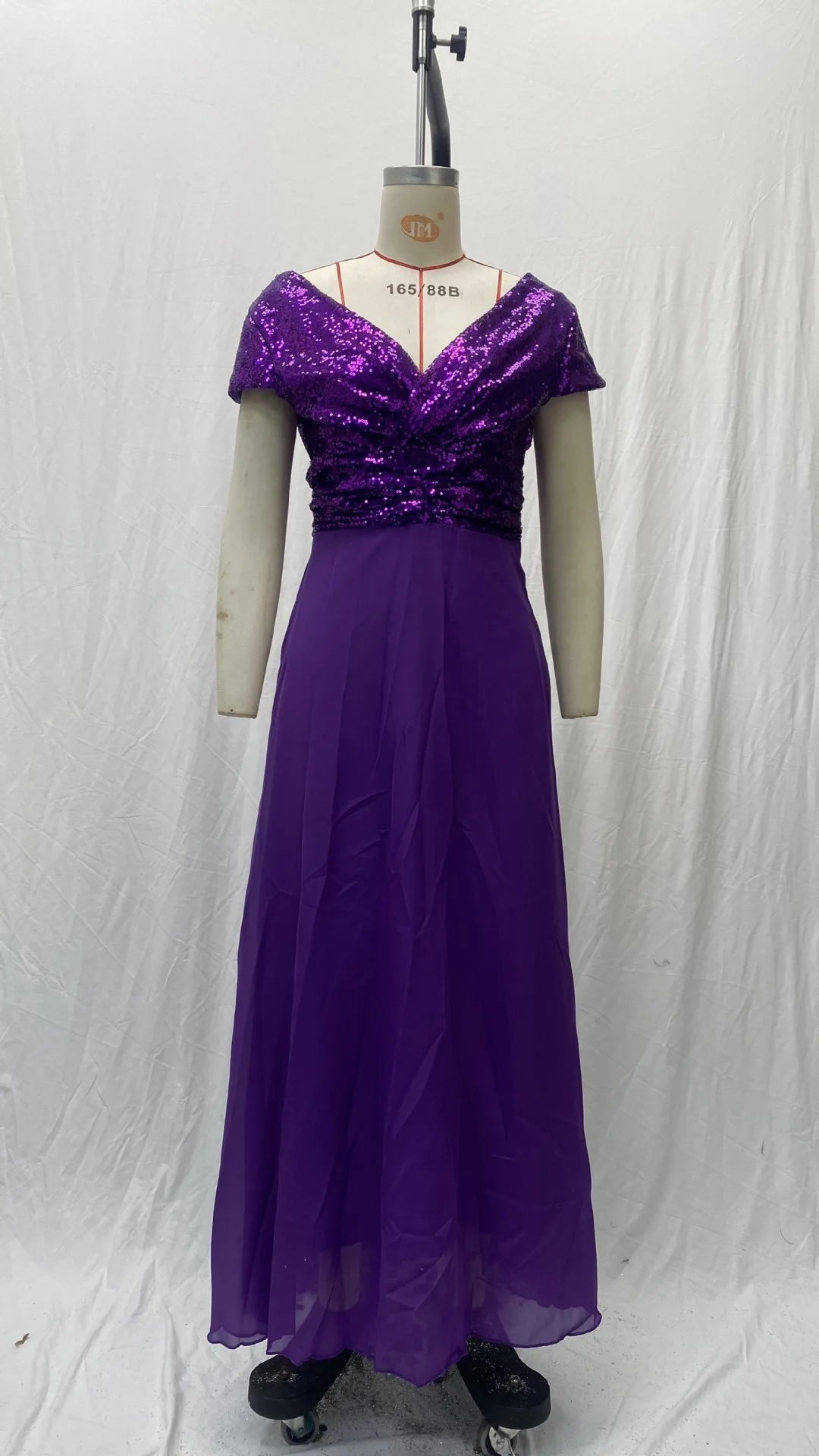 Vestido elegante de gasa con lentejuelas para mujer, cuello en V, dobladillo plisado, lentejuelas femeninas, vestido largo de cóctel para graduación, vestido de noche de boda