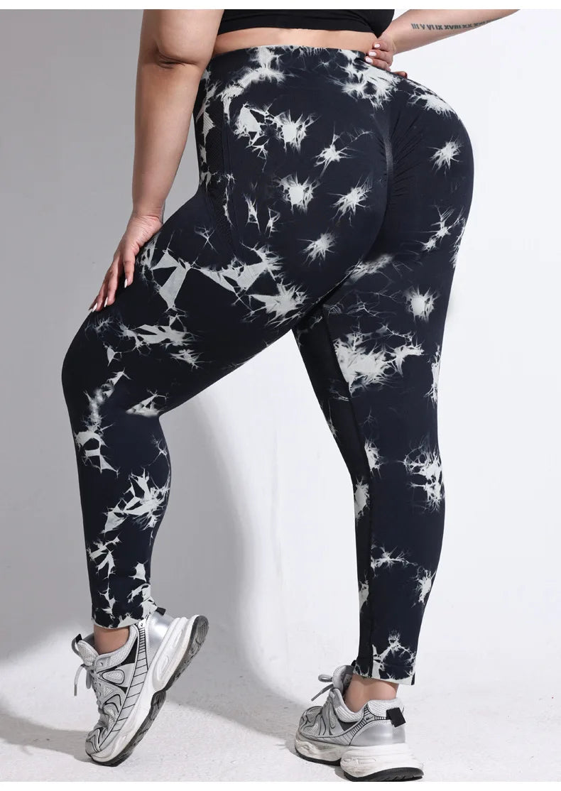 Pantalones de Yoga Talla Grande para Mujer | Mallas Deportivas 4XL | Cintura Alta Elástica y Teñido Anudado | Secado Rápido | Tico Trendy