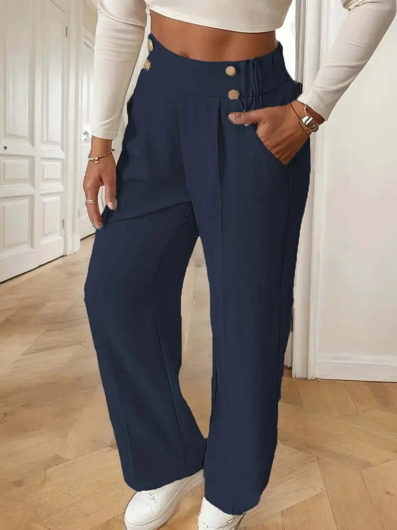 Pantalón Drapeado Elegante | Cintura Alta, Recto, Suelto y Color Sólido Verano 2025