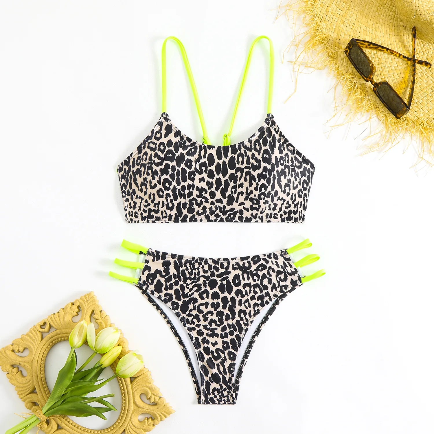Bikini Dividido con Aros de Textura Sólida para Verano