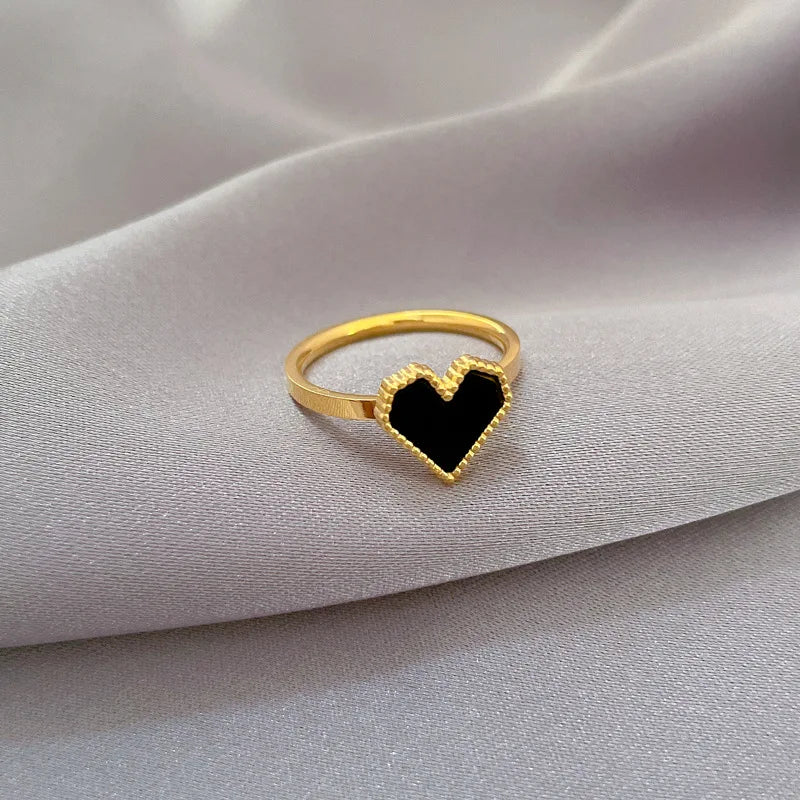 Anillos simples de corazón de amor de concha de acero inoxidable para mujeres y niñas, anillos de concha blanca y negra, regalos de joyería para amigos