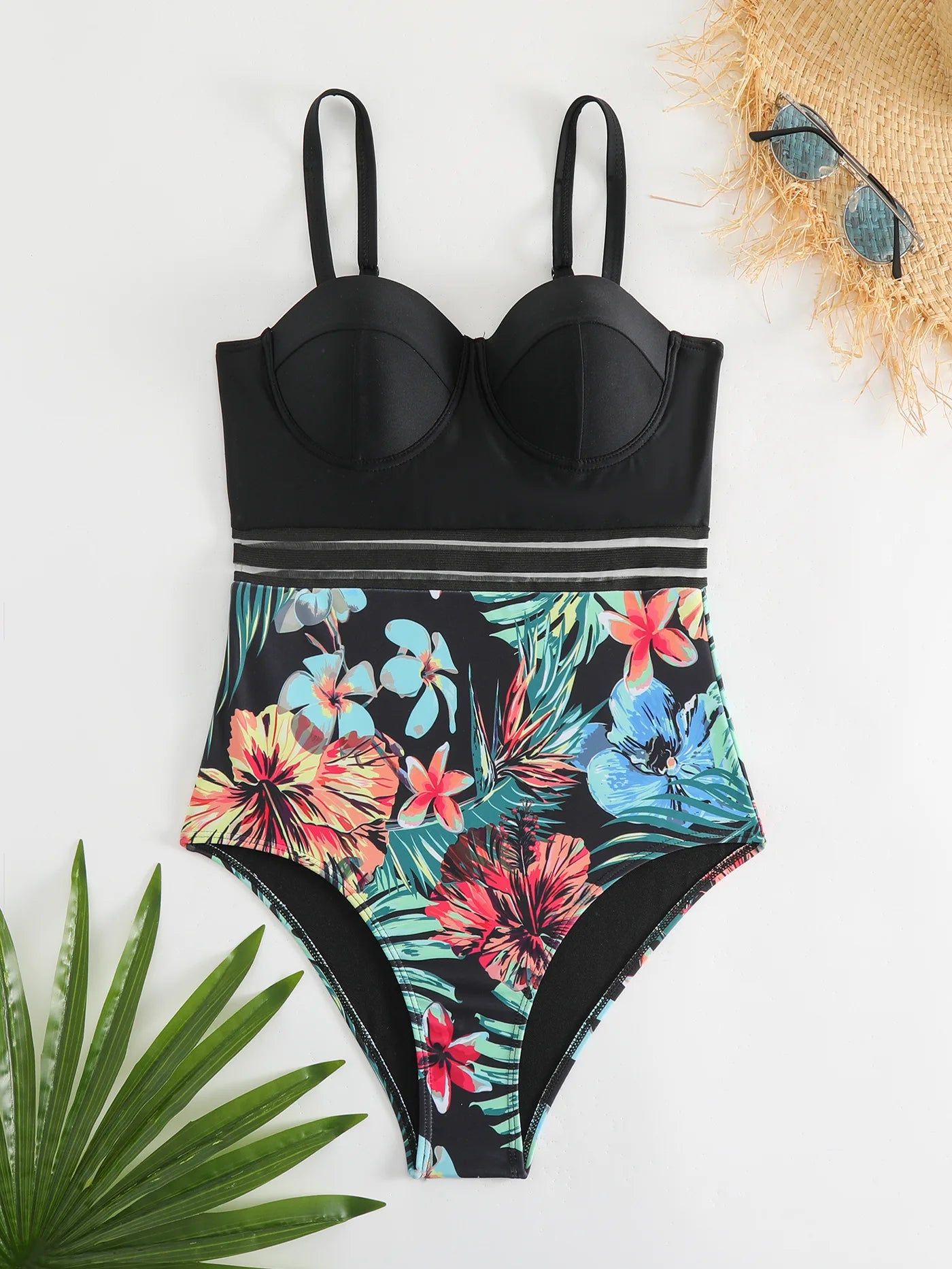 Bikini Tropical con Estampado de Malla | Contraste | Playa y Verano