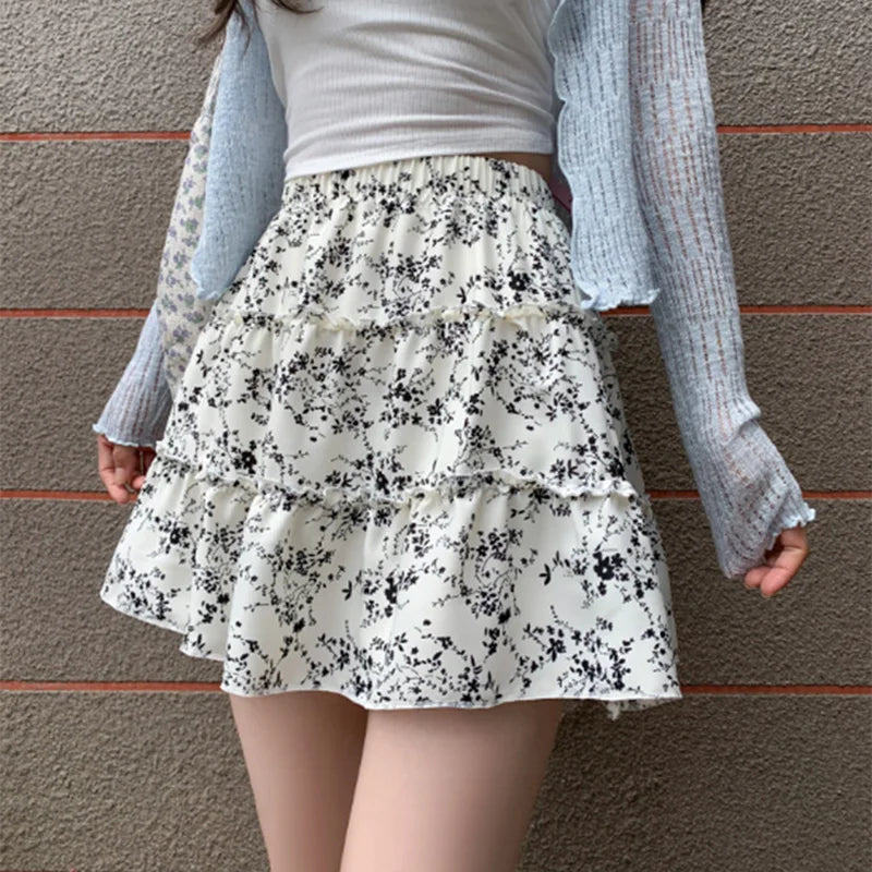 Falda Mini Gasa Estampado Coreano | Silueta A-Line Cintura Elástica Playa