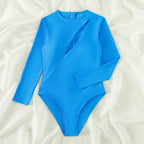 Traje de Baño de Una Pieza Sexy Monocromático de Manga Larga