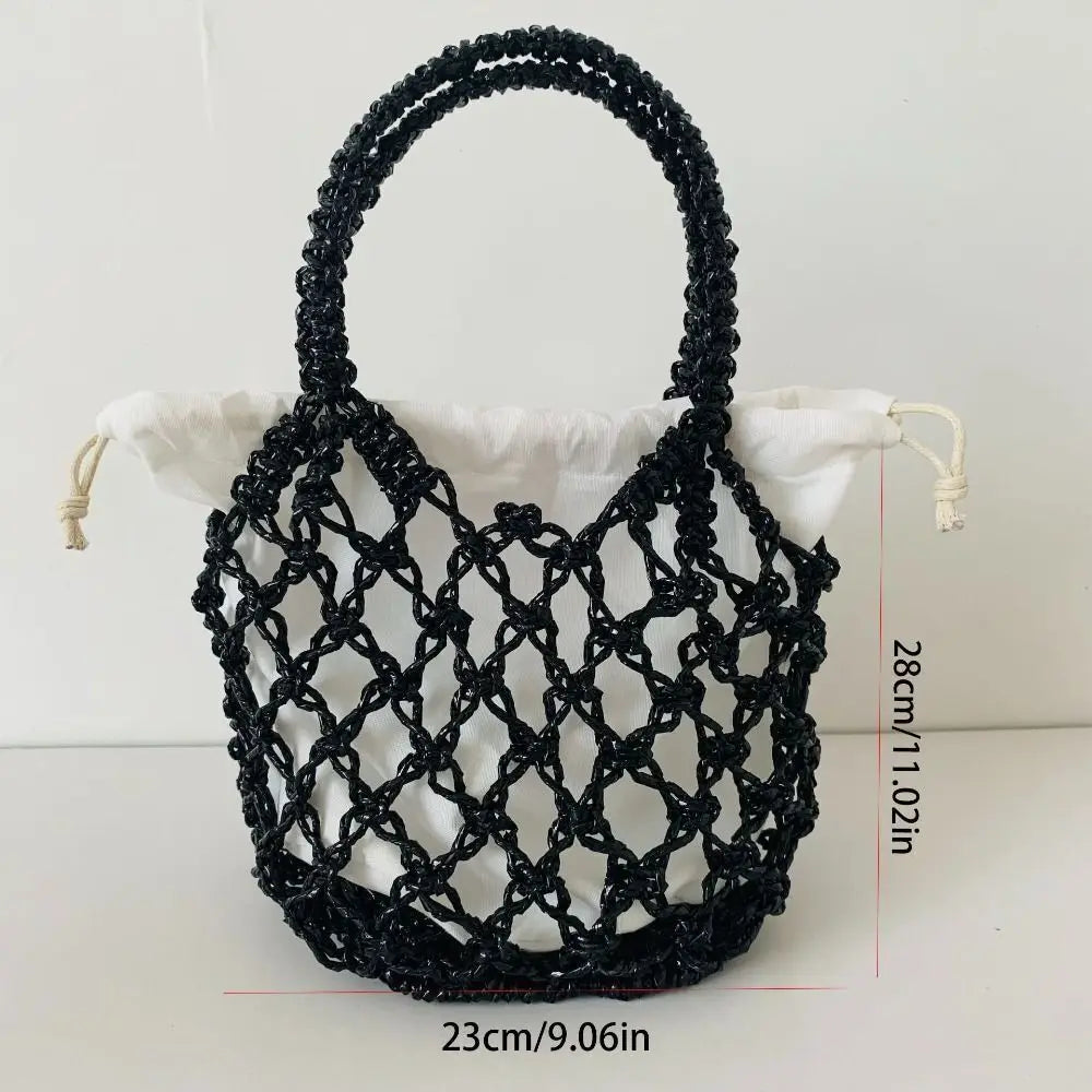 Bolso Tejido de Lujo con Cordón, Gran Capacidad y Diseño de Cubo para Mujer