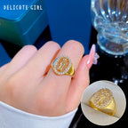 Anillo de Jesús de circón chapado en oro de 18 quilates para mujeres y hombres, anillo de cobre ajustable Vintage que se puede abrir, accesorios de joyería, regalos para amigos