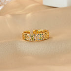 Anillo Ticotrendy Lujo | Circón Arcoíris | Abierto Acero Oro | Joyería Moda