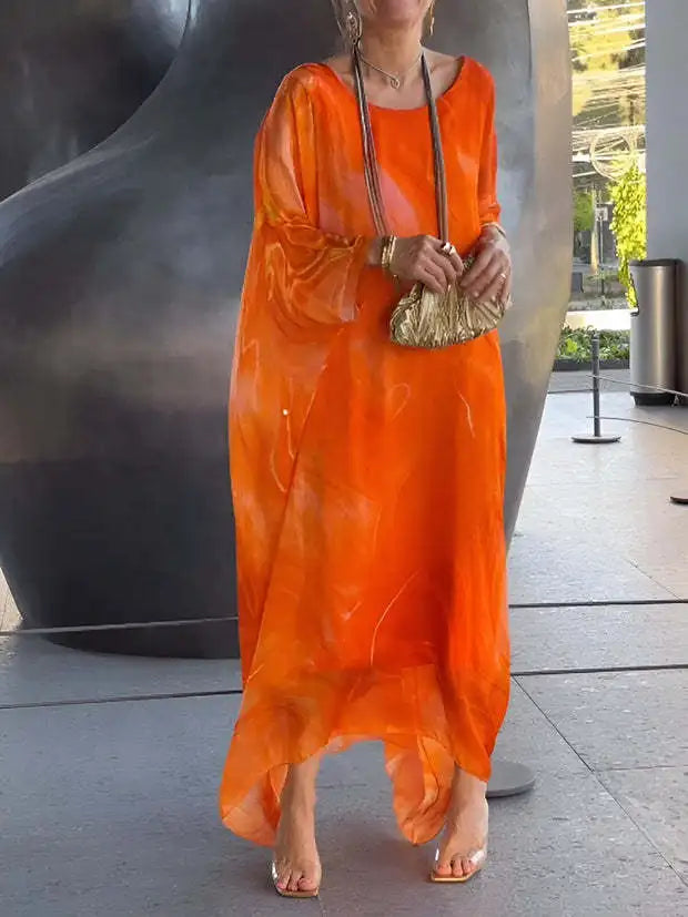 Vestido Largo de Chifón Bohemio Manga Corta