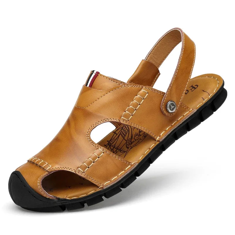 Sandalias Piel Dividida Hombre Transpirables Playa Casuales Alta Calidad | Verano