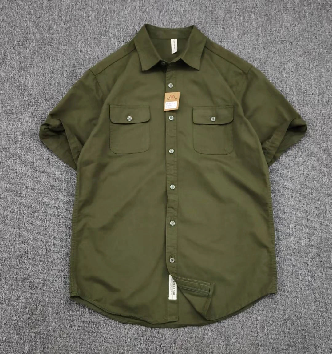 Camisa Carga Vintage Hombre | Sarga Algodón Lavada | Manga Corta | Ticotrendy Costa Rica