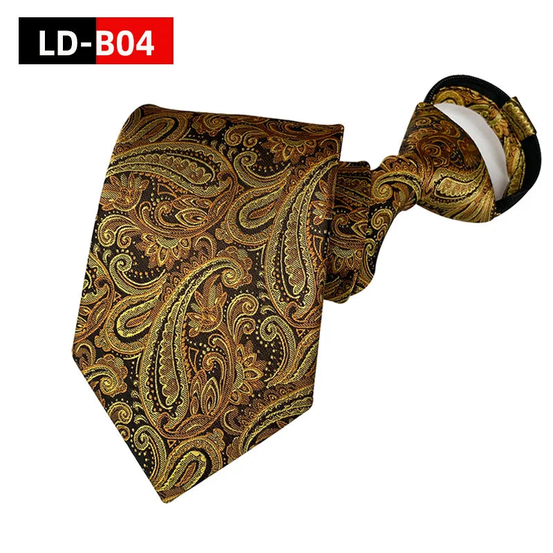 Corbata Preatada con Cremallera Paisley Rayas Cuadros Clásica de Negocios