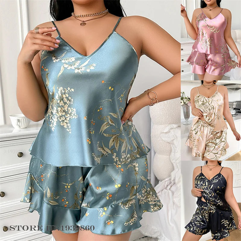 Pijama de Satén | Camisola y Short | Talla Grande