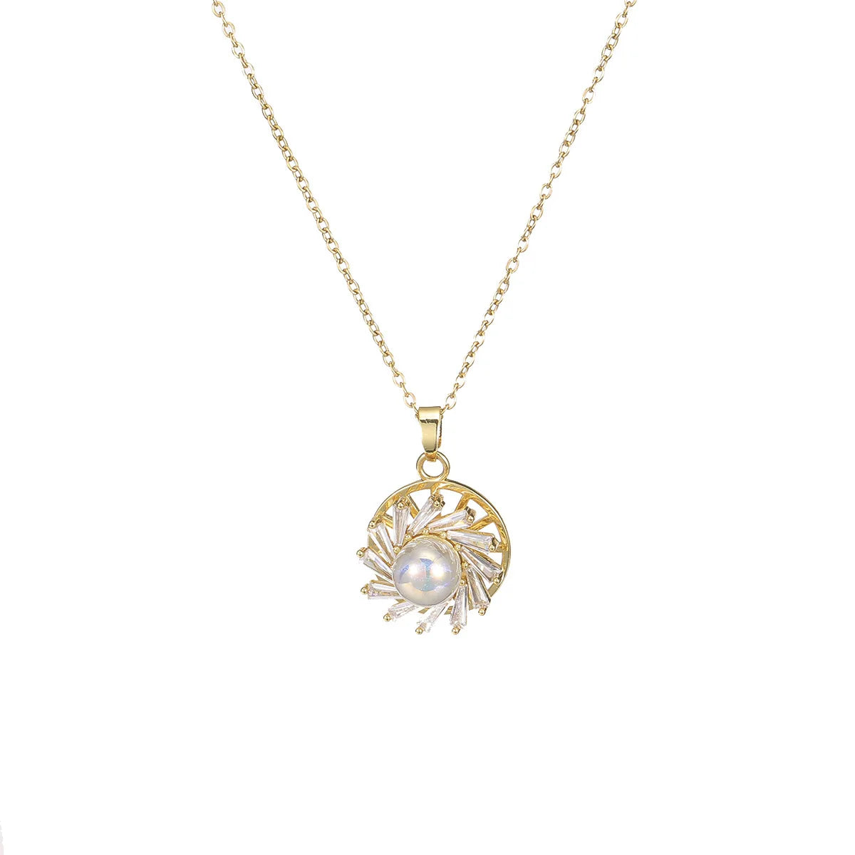 Collar con colgante de flor giratorio de circón brillante de lujo para mujer, cadena de acero inoxidable de Color dorado, joyería, accesorio para fiesta y boda