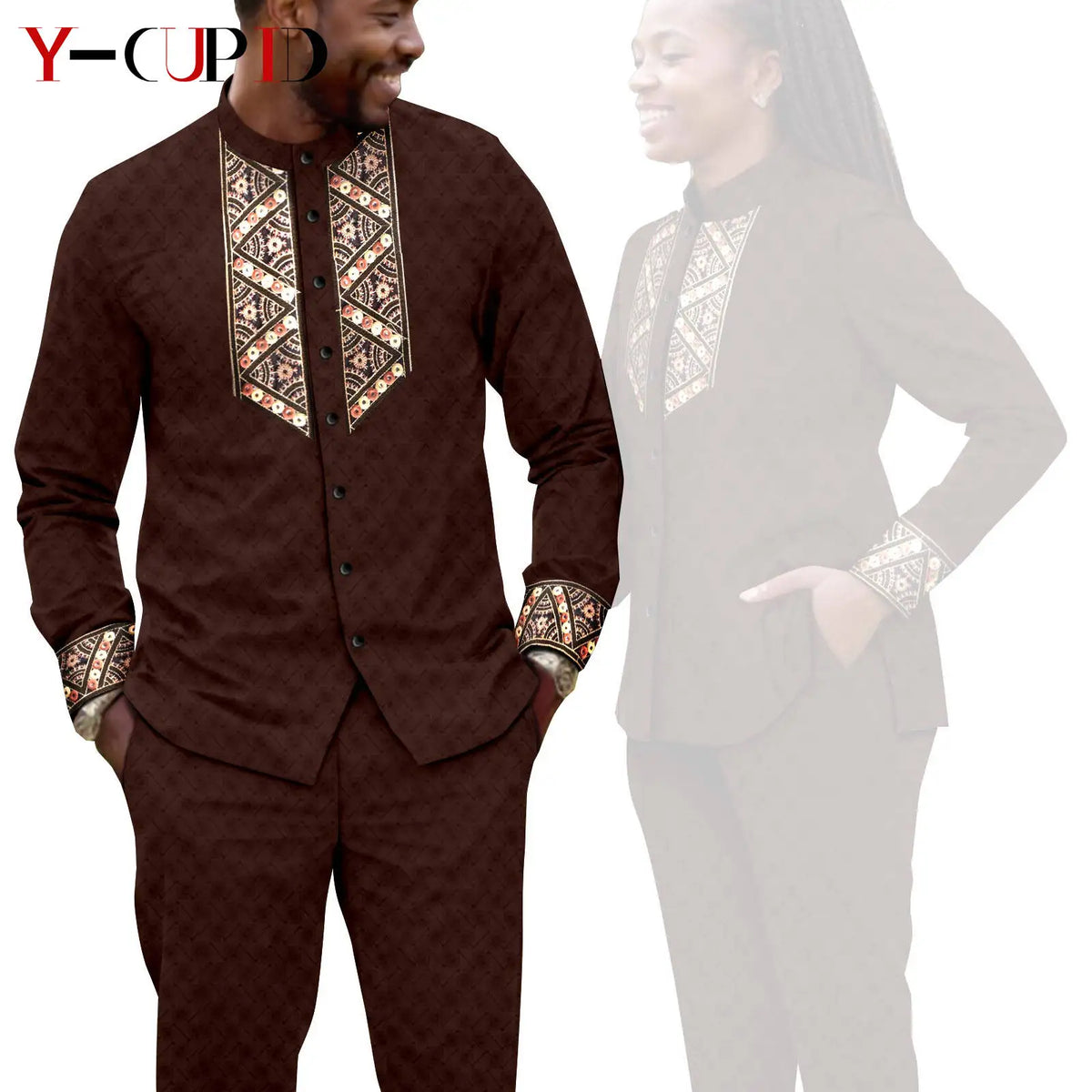 Conjunto Jacquard Africano Boda Pareja | Blusa y Pantalón | Tallas XS-6XL | Tico Trendy