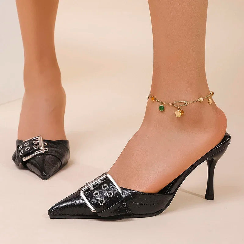 Sandalias Mules de Plataforma con Tacón Fino para Mujer