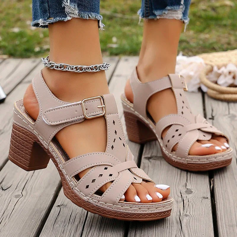 Sandalias Romanas de Tacón Alto para Mujer | Suela Gruesa y Ligera | Hebilla Tobillera | Tallas 36-43