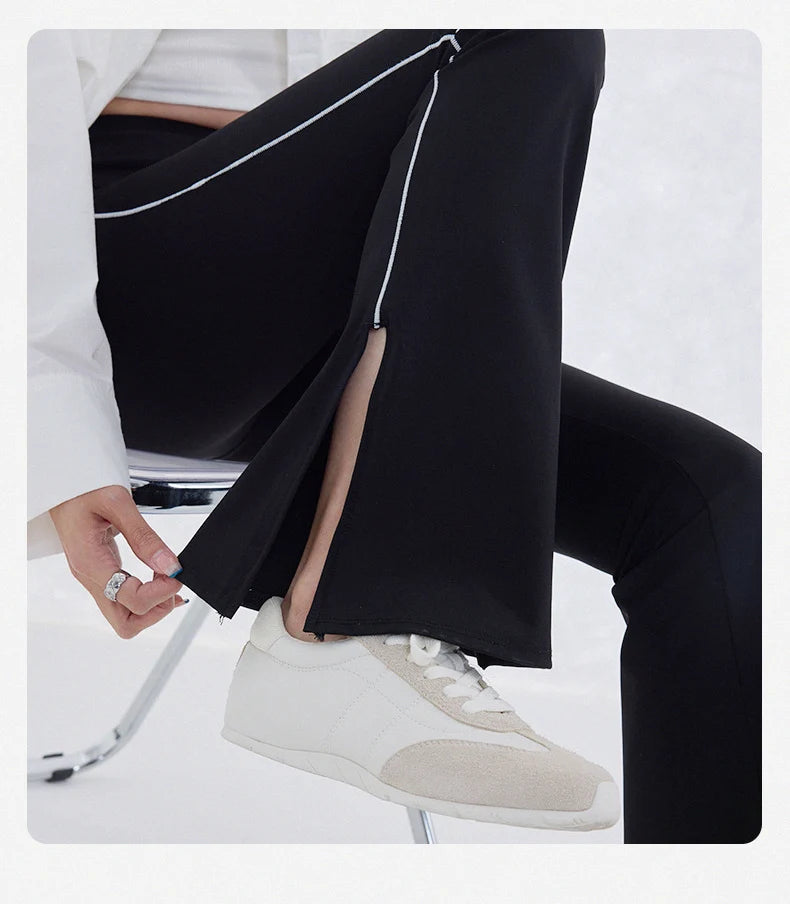 Pantalón Acampanado Curva Raya | Micro Flare Tobillo Dividido | Piel Tiburón Cintura Alta Sexy