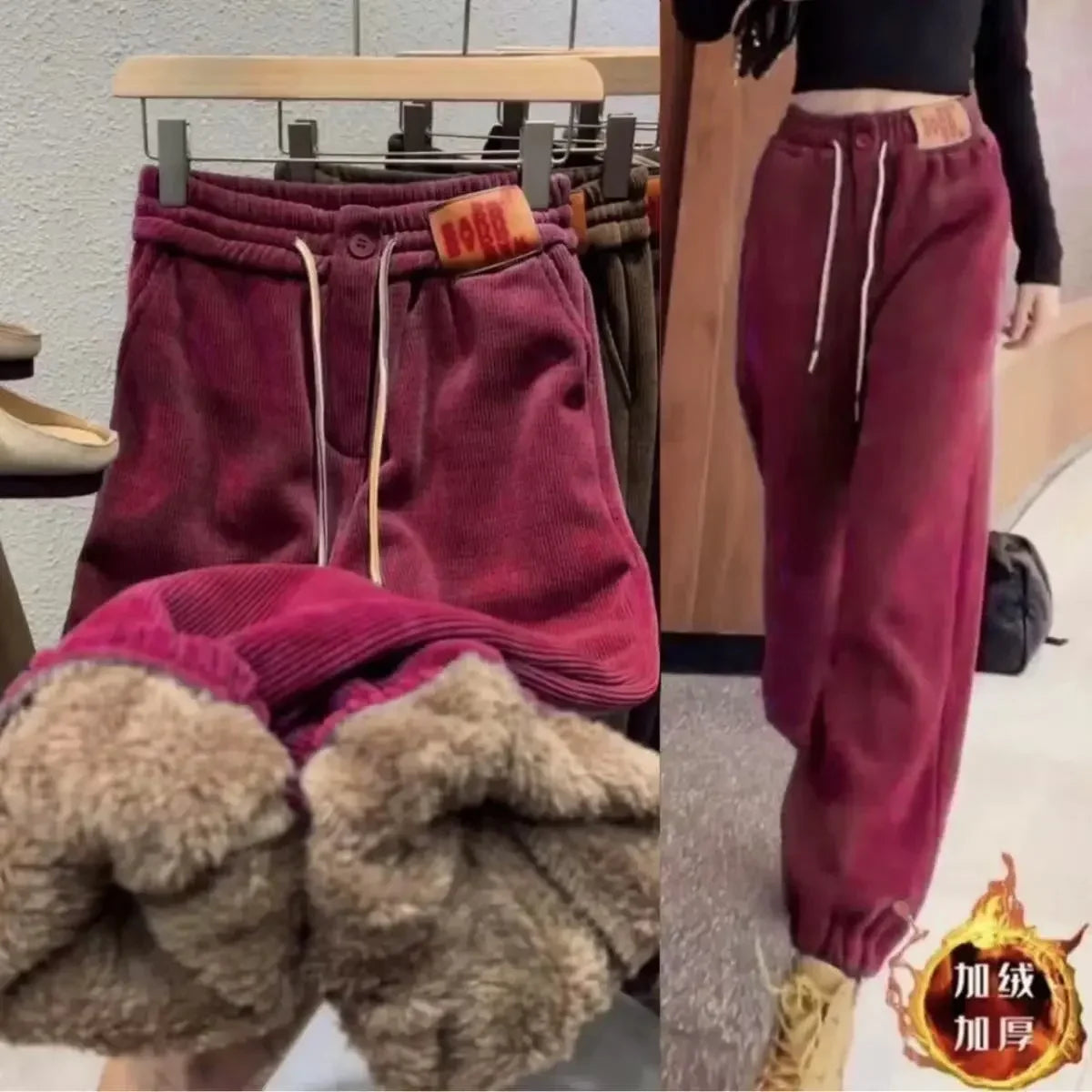 Pantalón Pana Gruesa Acolchada | Harlan Holgado | Tobillo Agrupado | Invierno Mujer | Ticotrendy