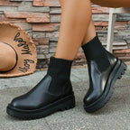 Botas Chelsea De Plataforma Mujer | Tacón Alto Cuadrado Impermeable | Estilo Leisure PU