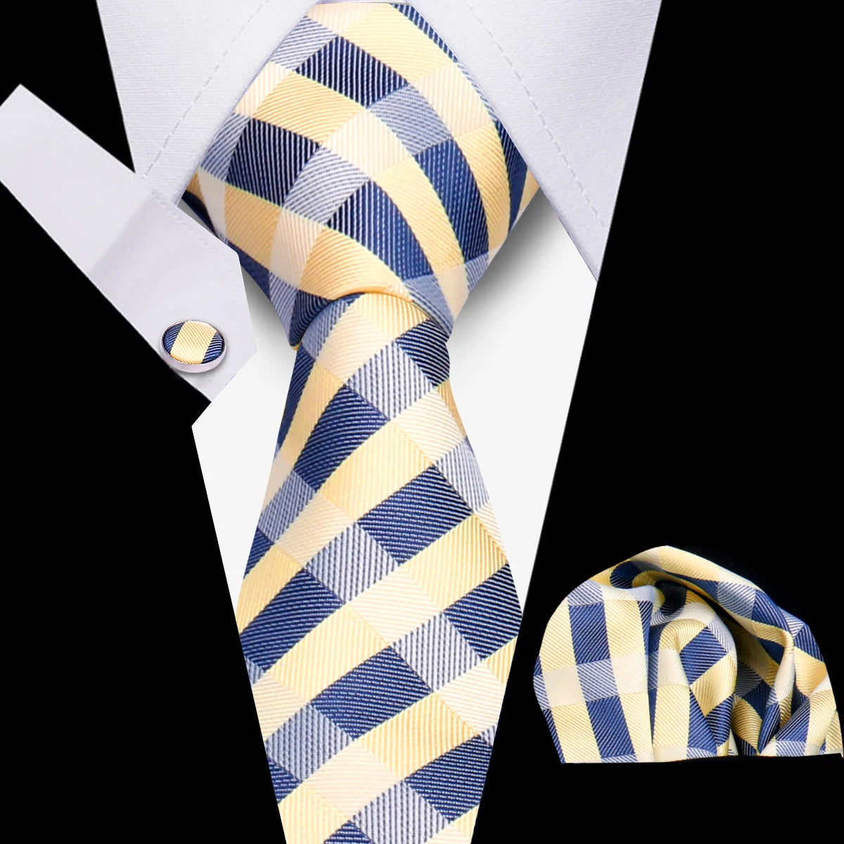 Conjunto Corbata Pañuelo Gemelos Negocios Boda Accesorio De Moda