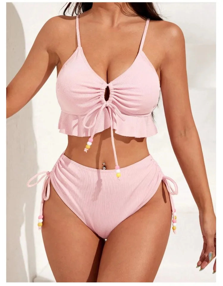 Bikini con Cordón y Volantes - Traje de Baño Sexy para el Verano Tico