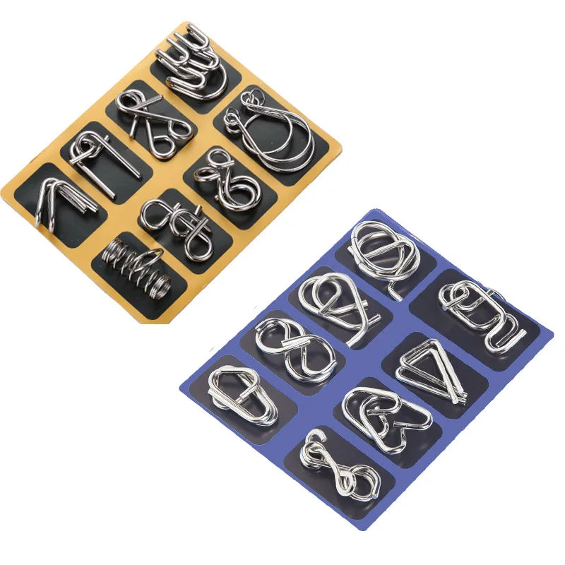 Rompecabezas de anillo chino de Metal para niños y adultos, puzles mágicos, rompecabezas clásicos, IQ Brain Teaser, 8 juegos por paquete