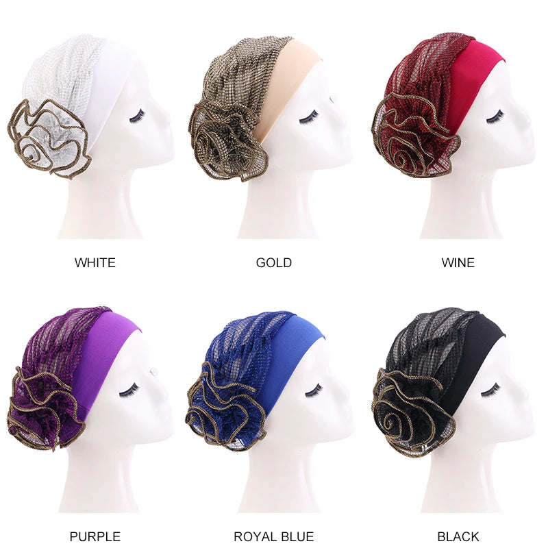 Turbante brillante elástico musulmán de flores para mujer, gorro de quimio para la pérdida de cabello, Bandanas internas, gorro Ninja para el cáncer, gorro para envolver la cabeza, nuevo