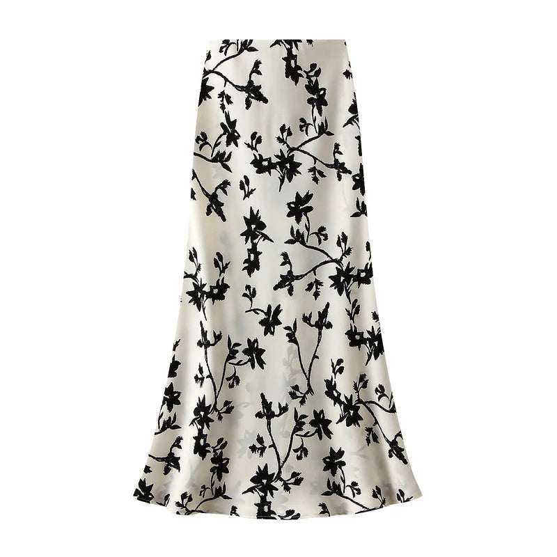 Falda Vintage de Satén | Estampado Floral Elegante