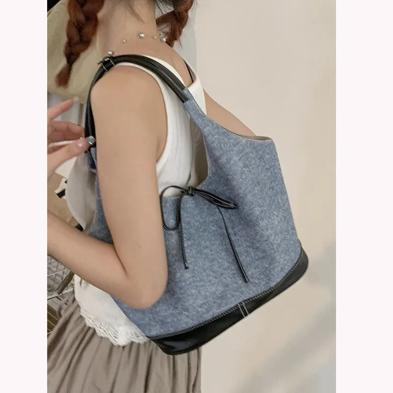 Bolso de hombro Simple de gran capacidad para mujer, bolsos de mano femeninos de color de contraste, bolsos de axilas casuales, bolsos de mano de moda para damas