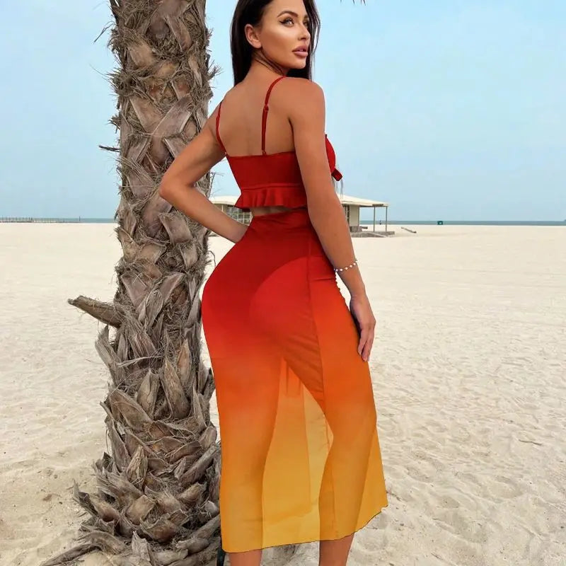 Bikini de Malla con Degradé - Conjunto de Tres Piezas con Estilo
