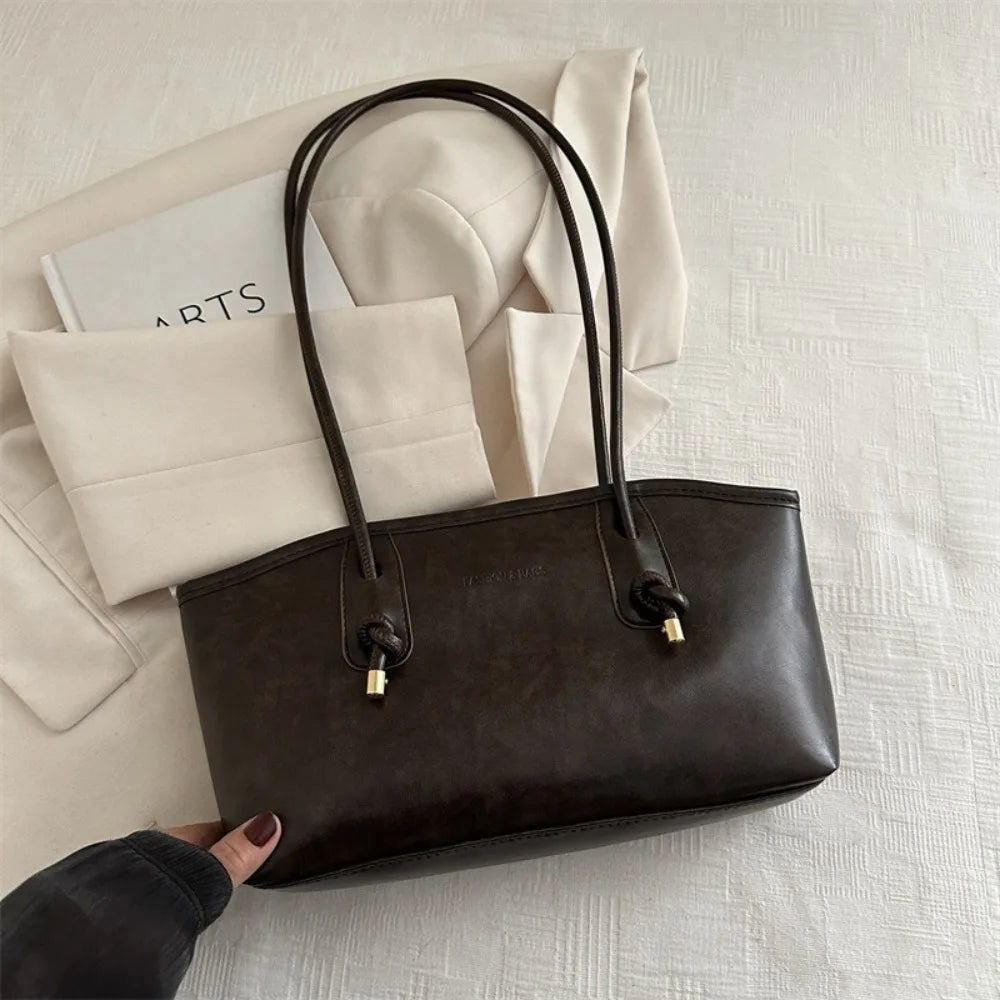 Y2K-Bolso de hombro de trabajo de gran capacidad para mujer, bolsos sencillos de Color sólido, bolso de mano de cuero PU