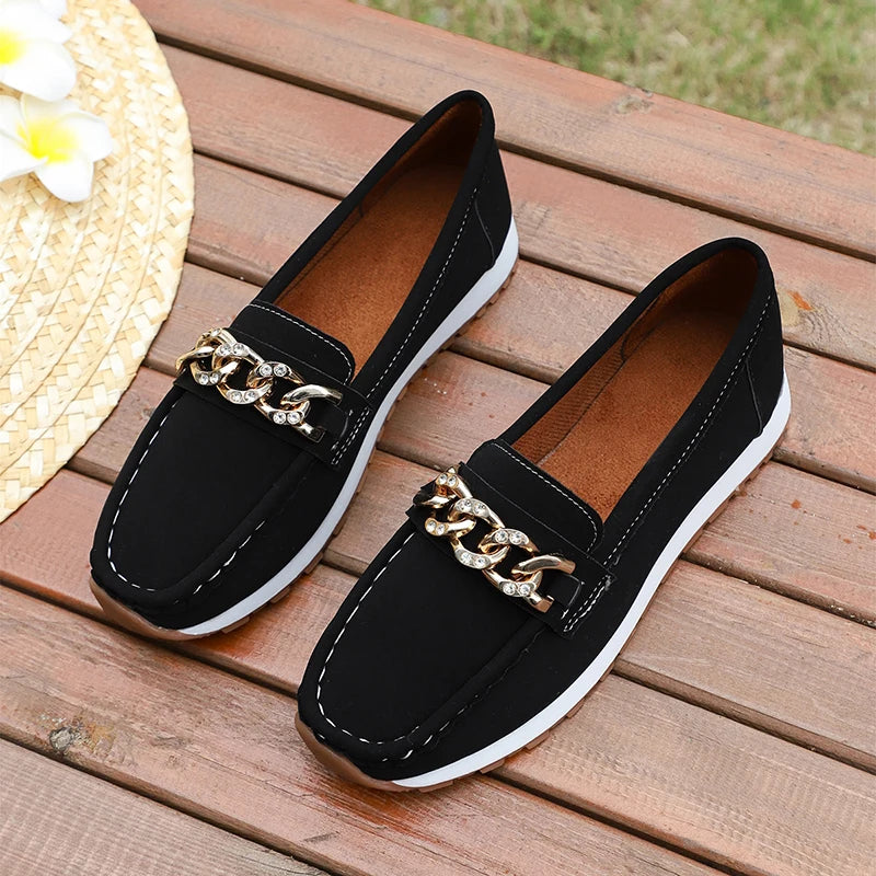 Mocasines con Plataforma y Cadena Metálica | Cuero PU | Suela Blanda Antideslizante