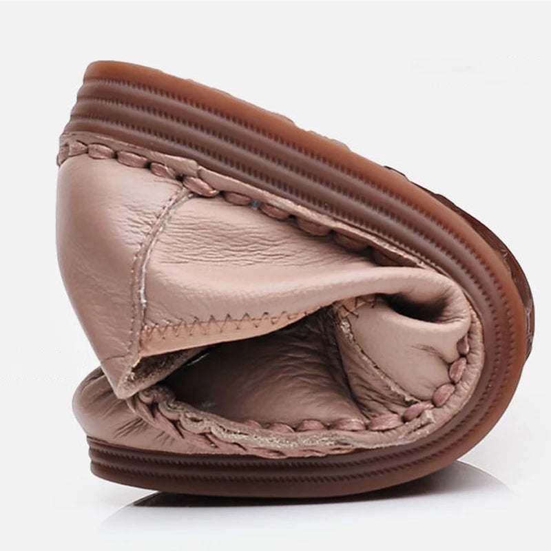 Mocasines Planos Florales de Cuero Genuino | Hechos a Mano | Talla 41 | Estilo Retro